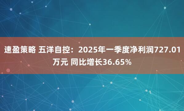 速盈策略 五洋自控：2025年一季度净利润727.01万元 同比增长36.65%
