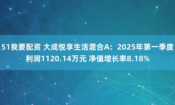 51我要配资 大成悦享生活混合A：2025年第一季度利润1120.14万元 净值增长率8.18%